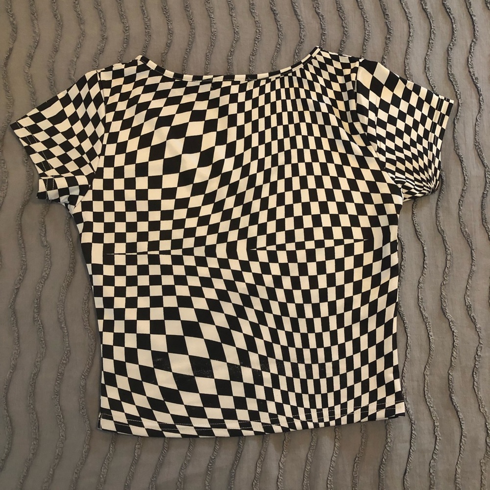 Dolls Kill “Reality Check” Warped Checkered Crop Top - S - Picture 2 of 6